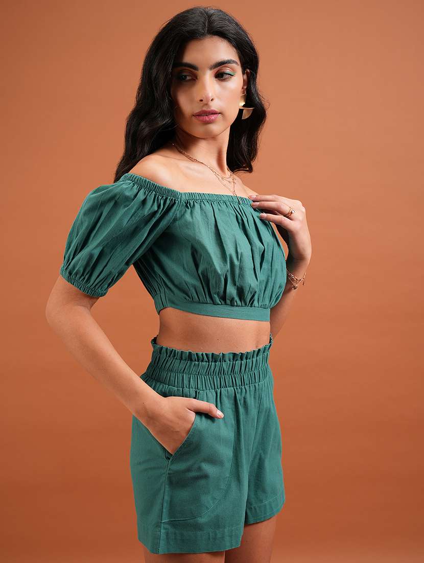 Women Green Cotton Top And Shorts Set Co-ord - 22470653 -  Standard Image - 3