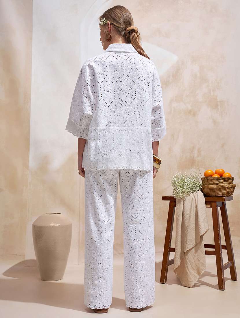 women white cotton self design top trouser set - 22470669 -  Standard Image - 3