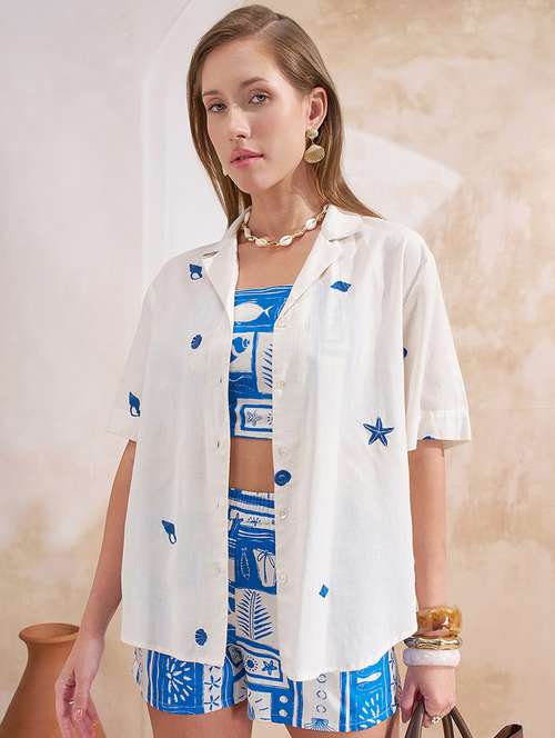Women Blue Cotton Top And Shorts Set Co Ords