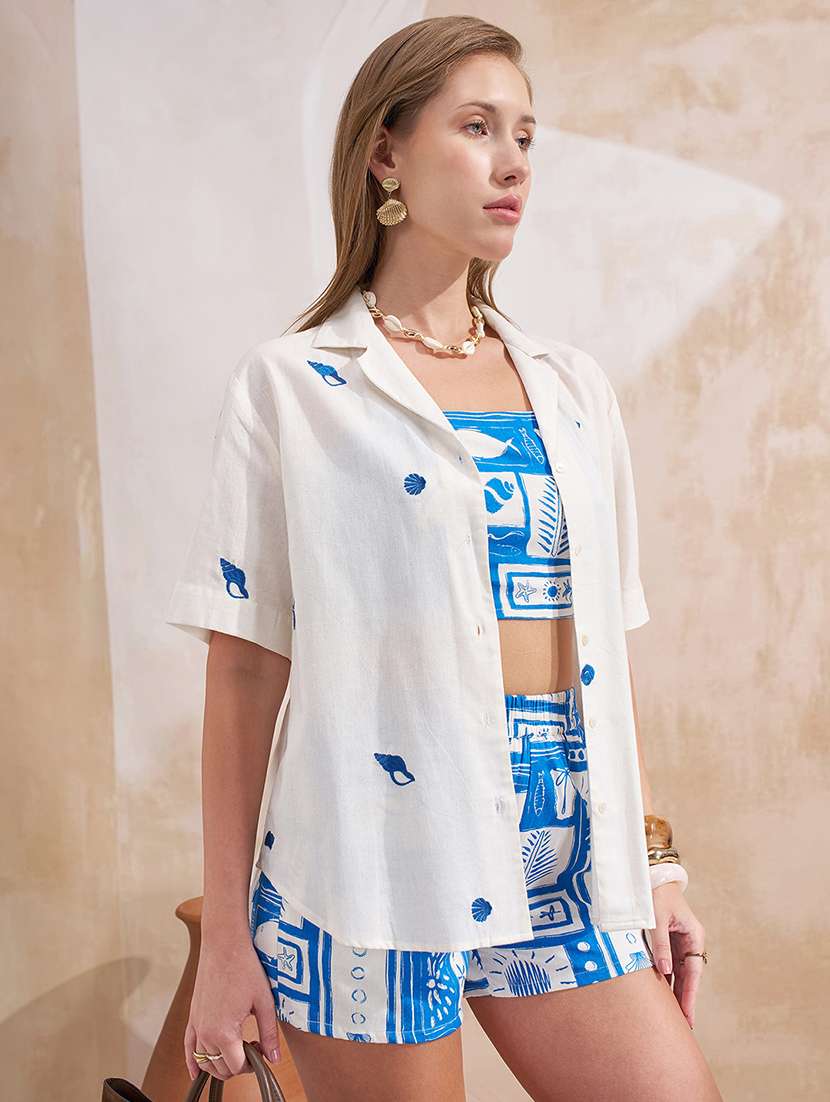 women blue cotton top and shorts set co-ords - 22470672 -  Standard Image - 3