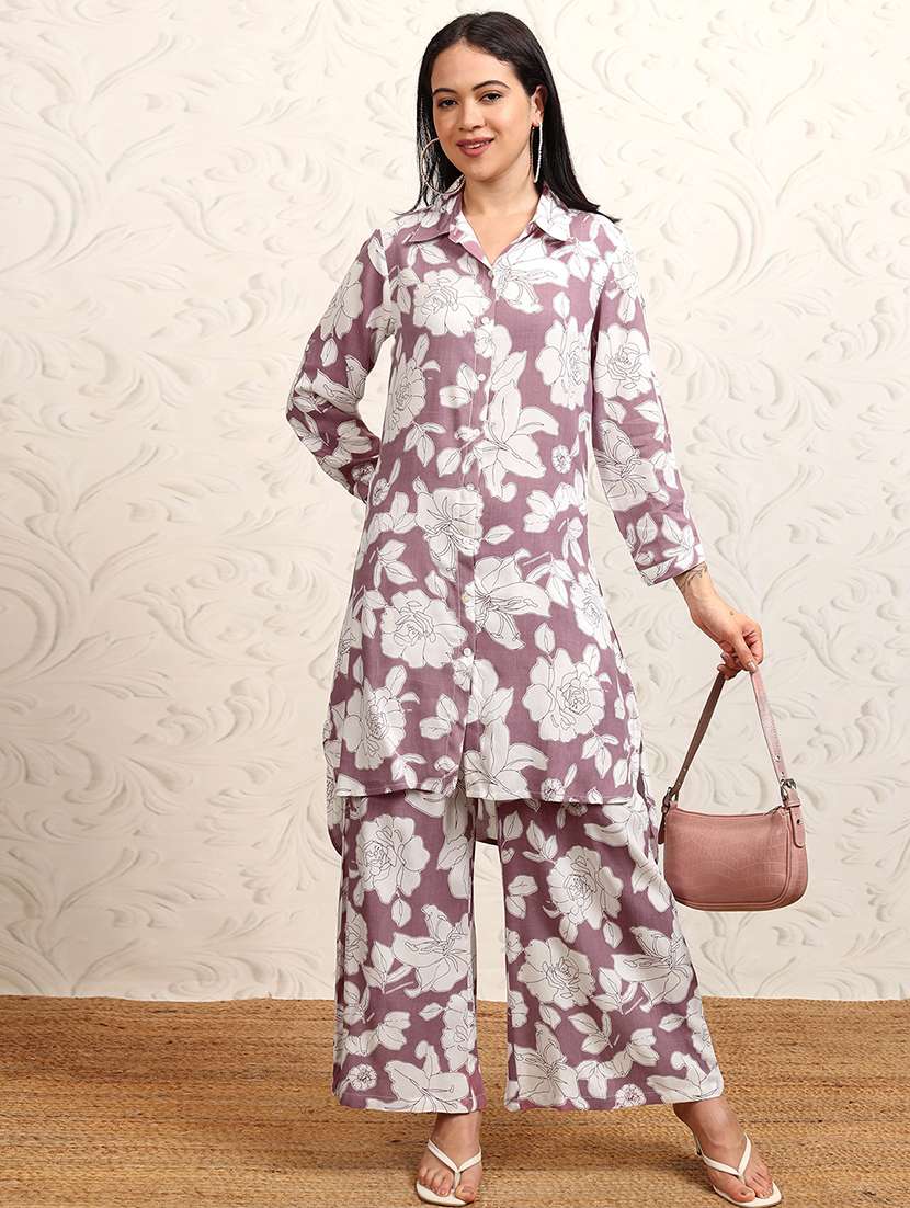 women printed cotton top and trouser set