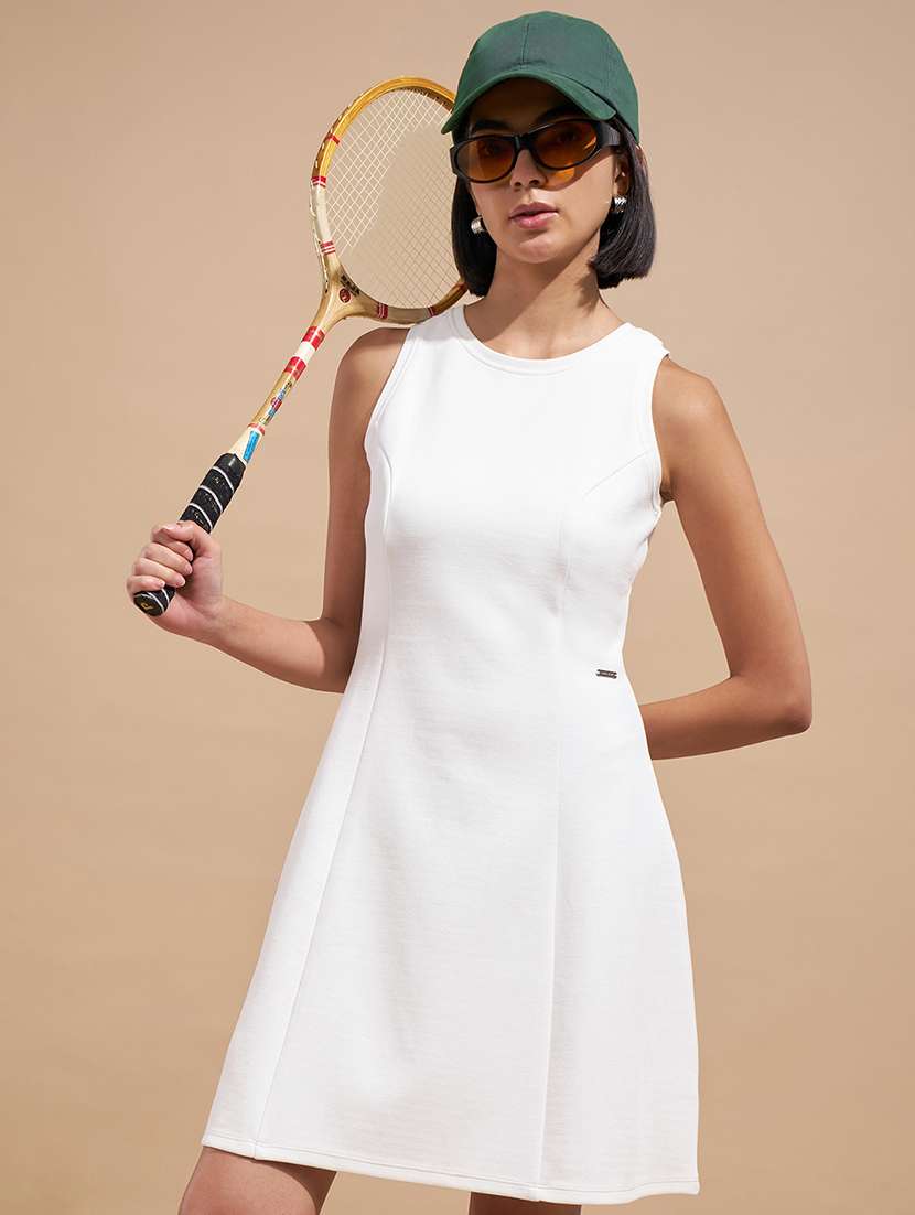 women white cotton fit & flare dress