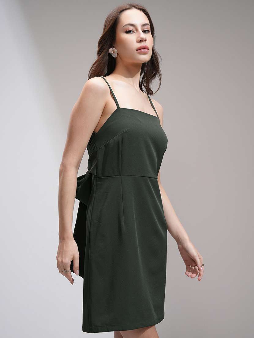 women olive polyester a-line dress - 22470712 -  Standard Image - 3