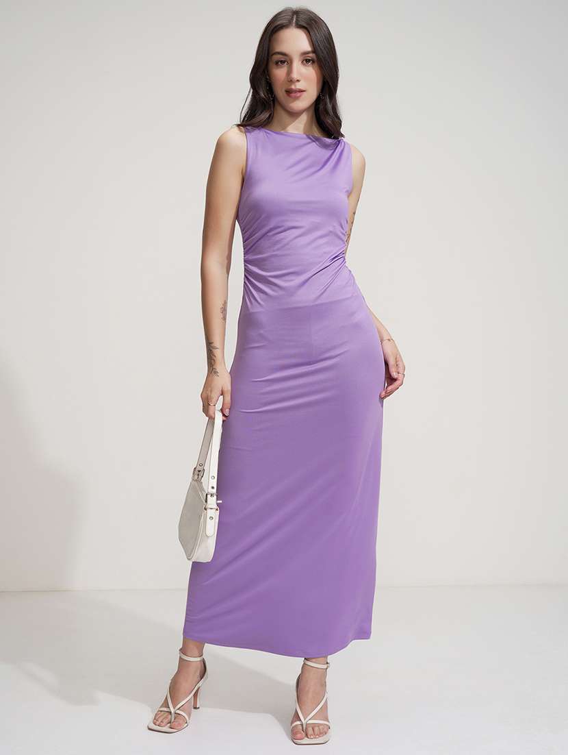 women lavender polyester a-line dress