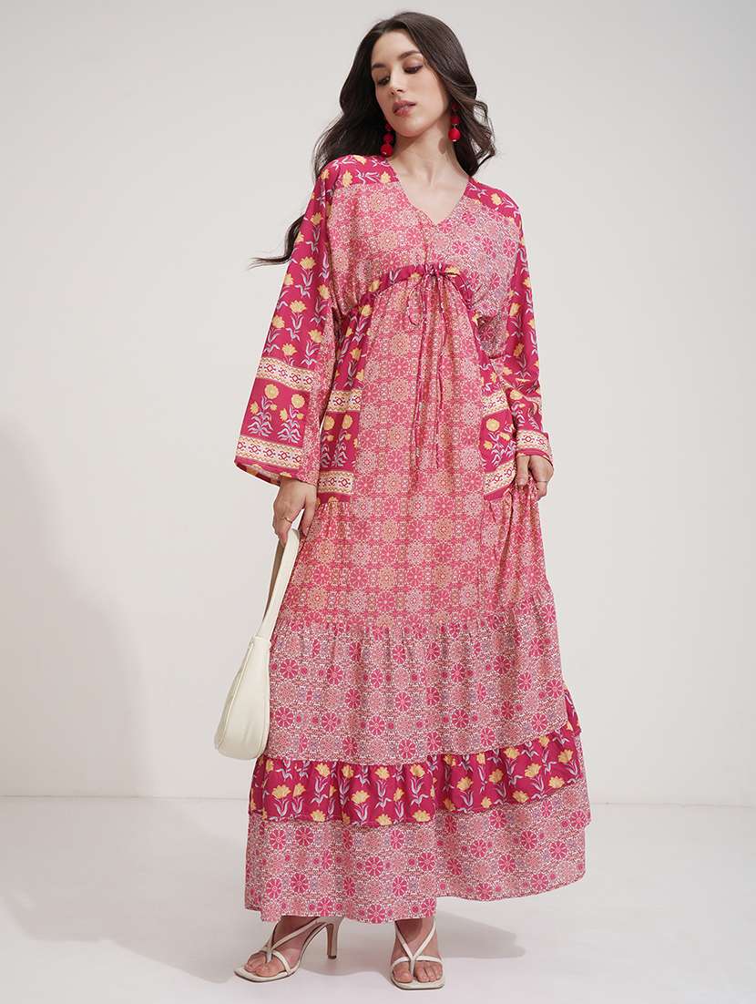 women pink polyester a-line dress