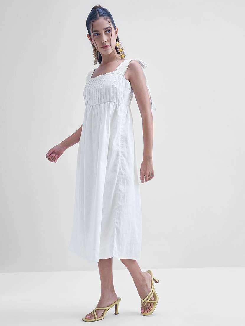 women white cotton fit & flare dress - 22470717 -  Standard Image - 3