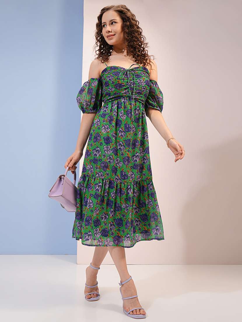 women green polyester a-line dress