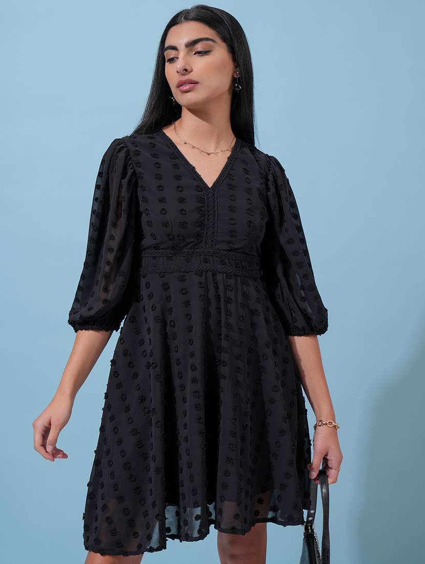 women black polyester fit & flare dress