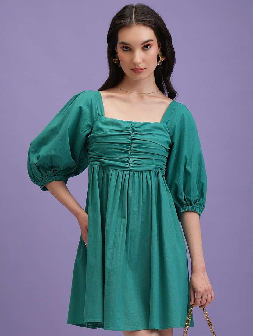women green cotton fit & flare dress