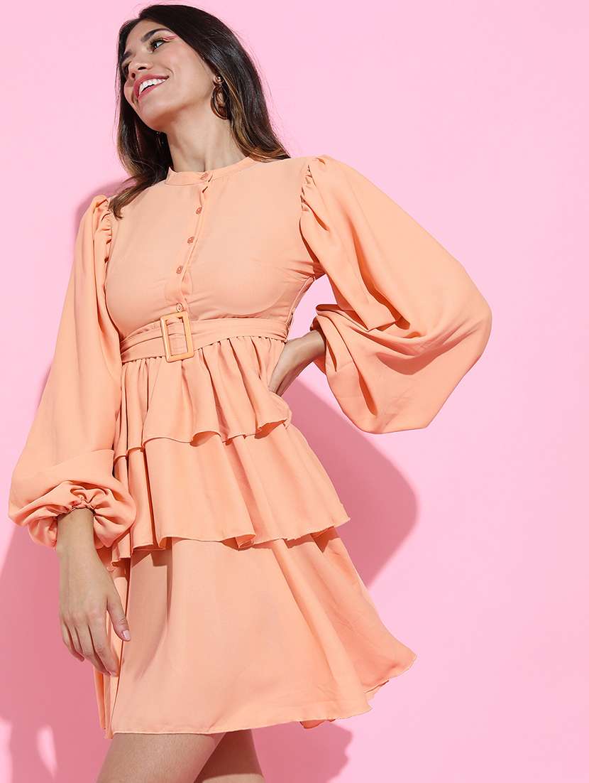 women peach polyester fit & flare dress - 22470737 -  Standard Image - 3