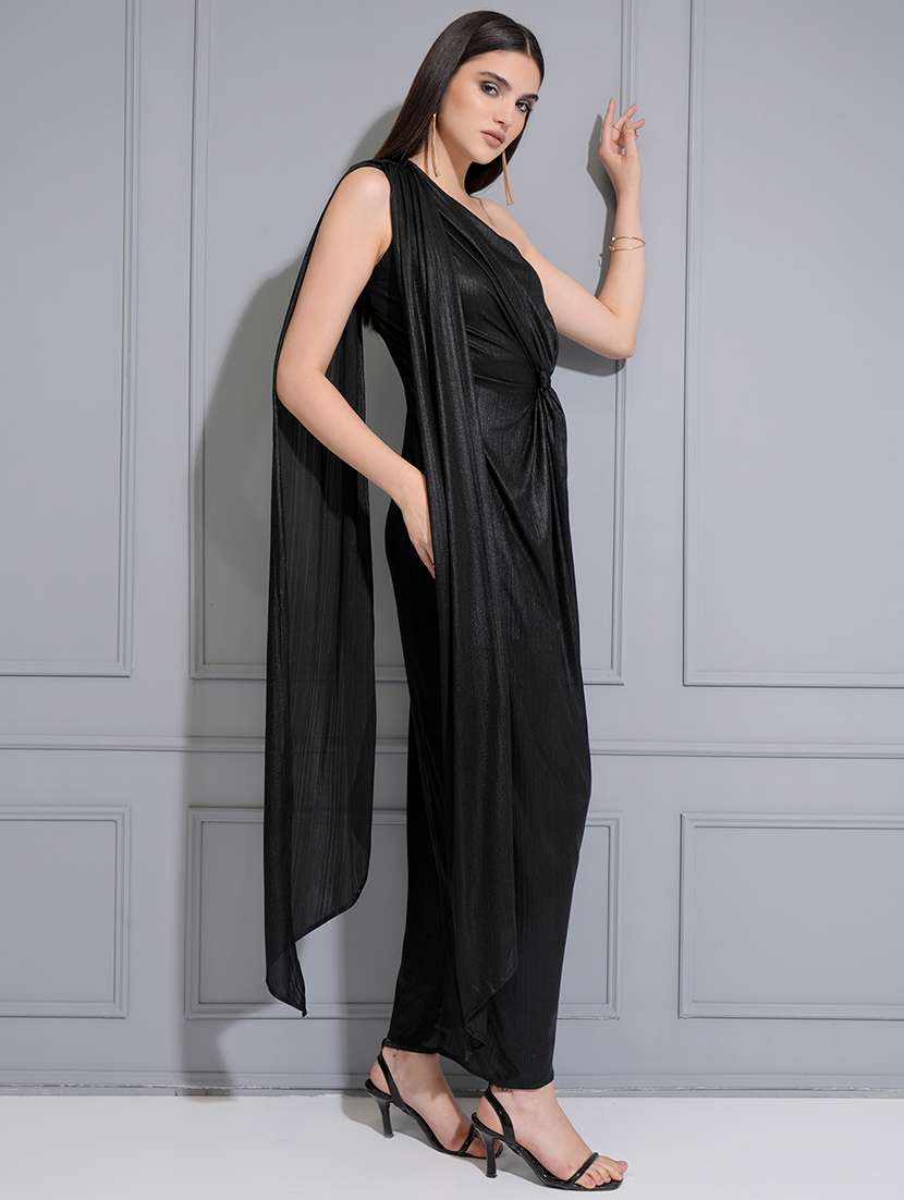 women single shoulder black polyester party wear dress - 22470739 -  Standard Image - 3
