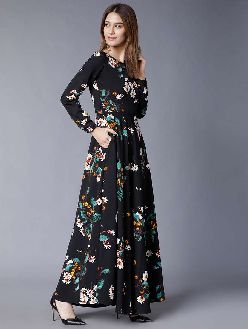 women black polyester a-line dress