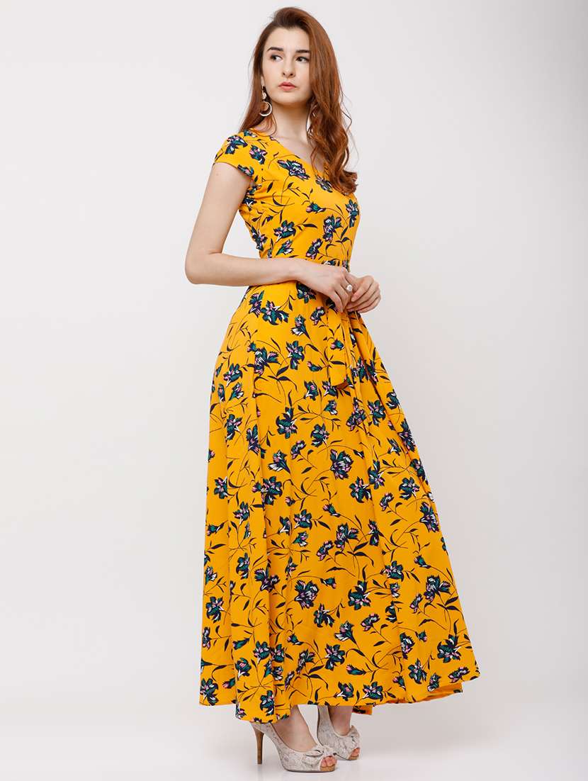 women yellow polyester a-line dress