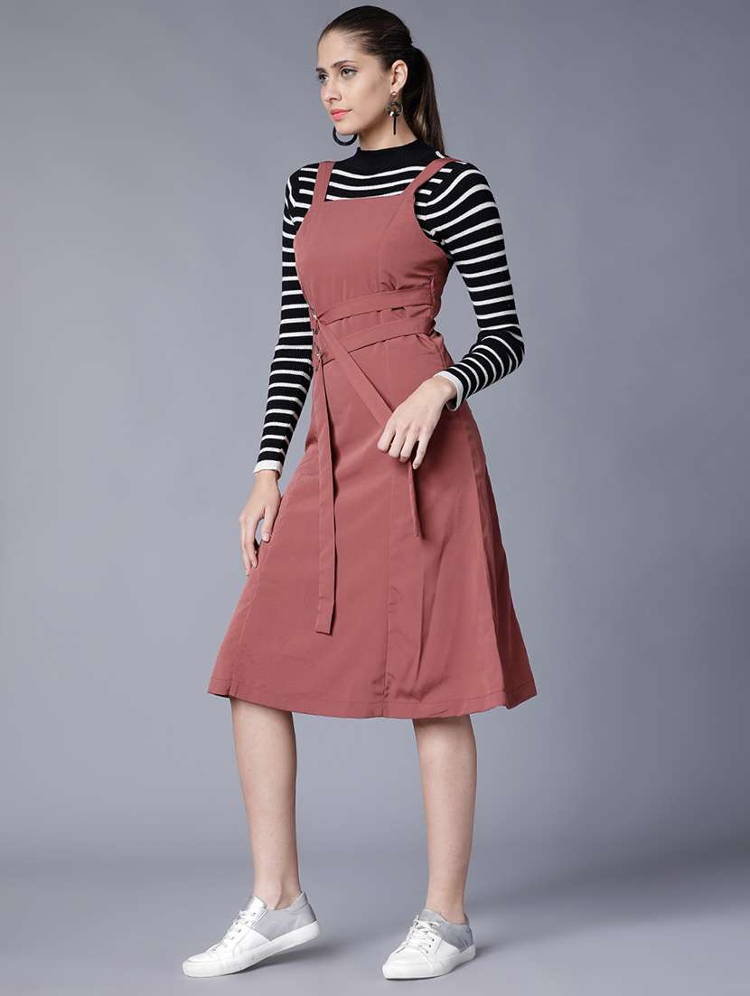 women rust polyester fit & flare dress