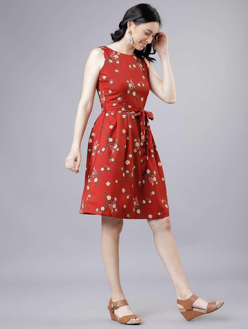 women red polyester fit & flare dress - 22470754 -  Standard Image - 3