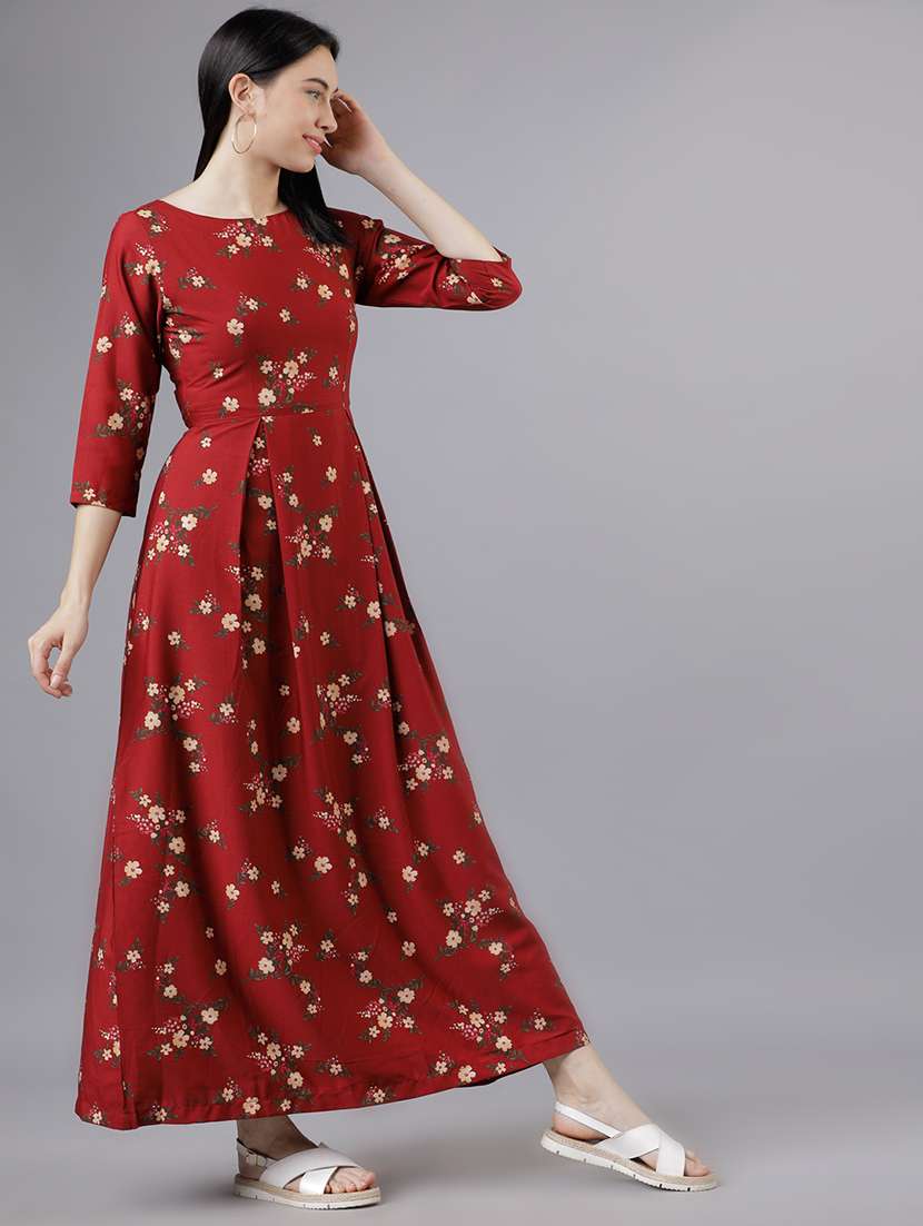 women red polyester fit & flare dress