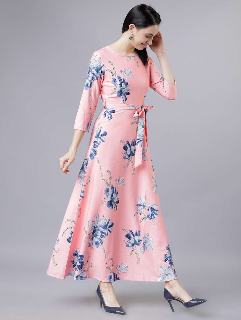 women pink polyester fit & flare dress