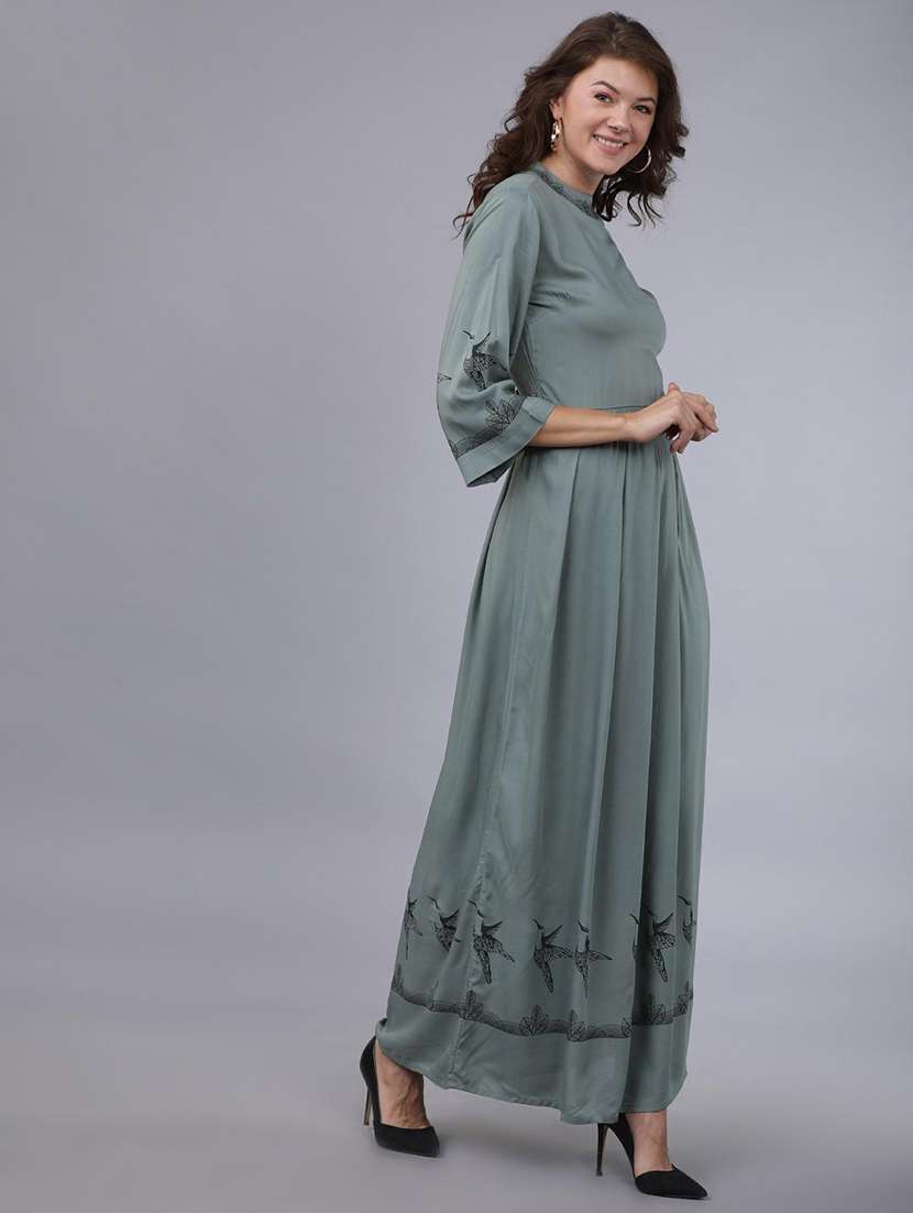 women olive viscose a-line dress
