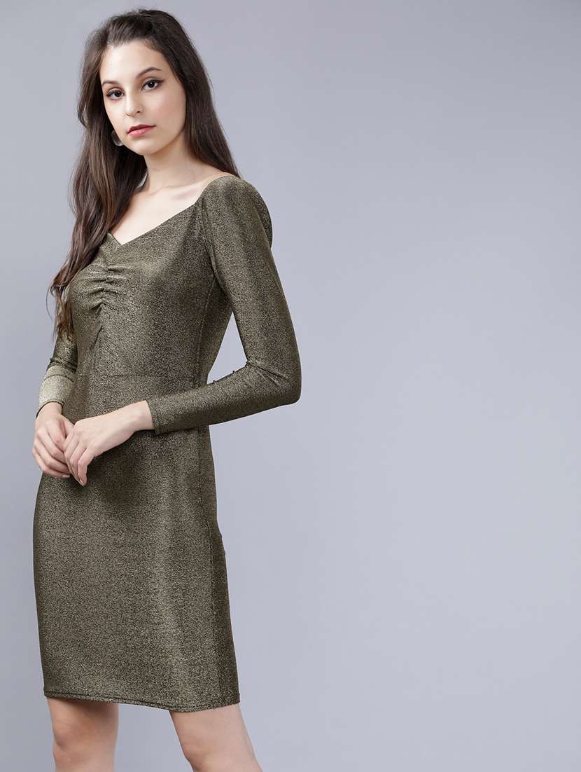 Women Gold Polyester Bodycon Dress - 22470759 -  Standard Image - 3
