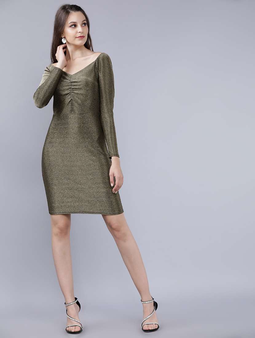 Women Gold Polyester Bodycon Dress - 22470759 -  Standard Image - 5