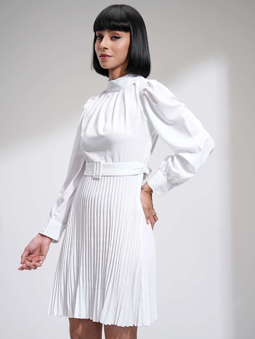 women white polyester fit & flare dress - 22470760 -  Standard Image - 3