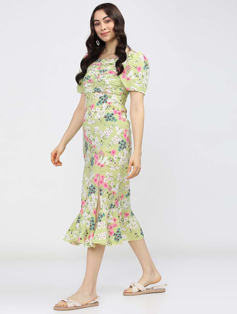 women green polyester fit & flare dress