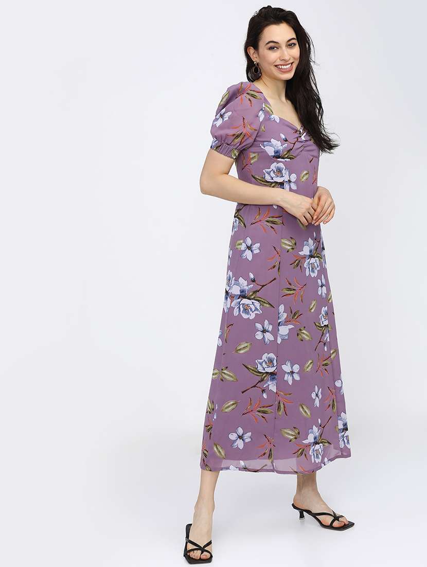 women purple polyester a-line dress