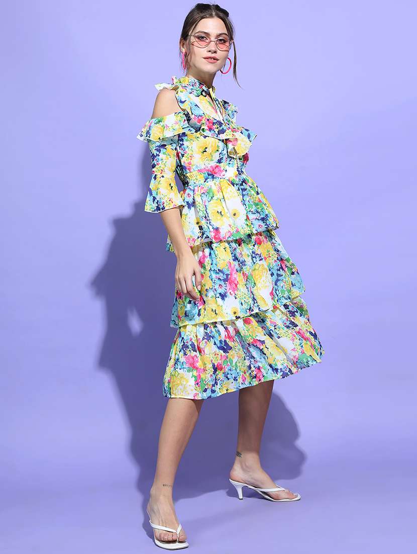 women blue polyester fit & flare dress