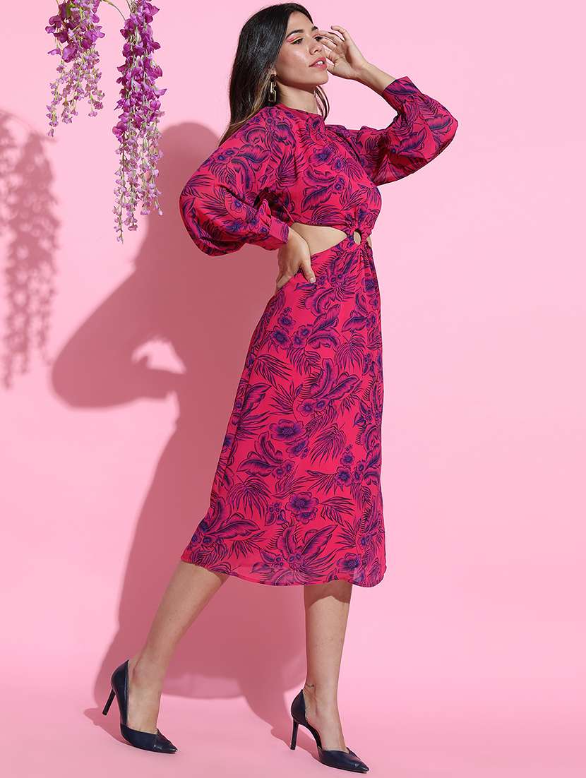 women pink polyester blouson dress