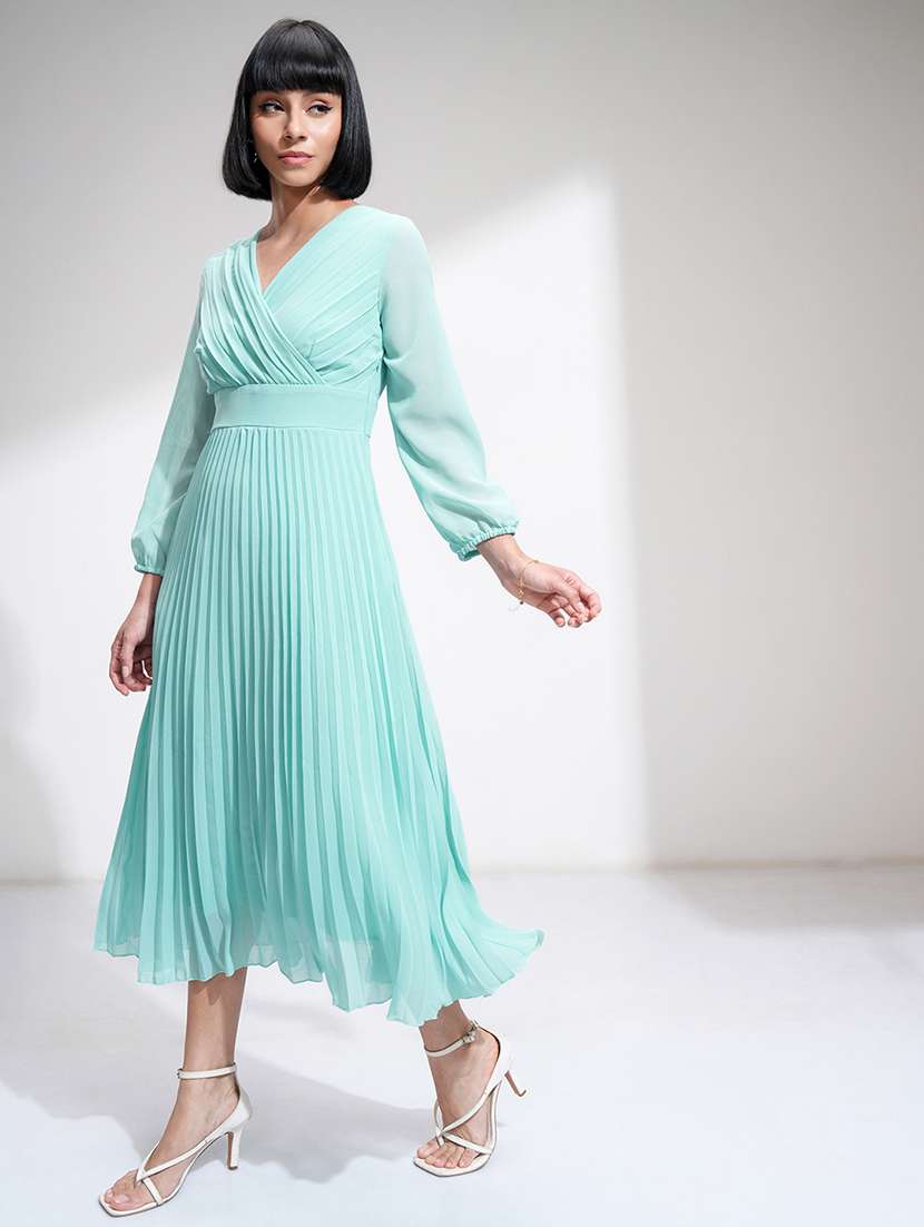 women solids blue polyester a-line dress