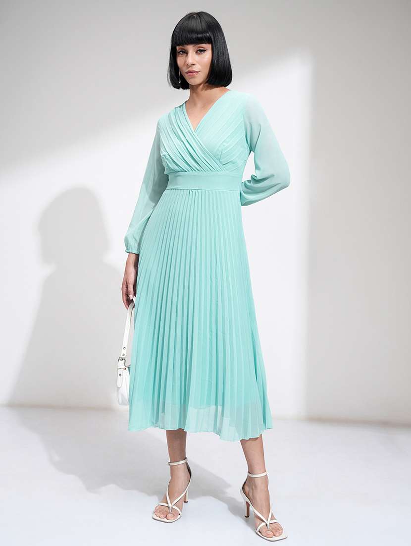 women solids blue polyester a-line dress - 22470771 -  Standard Image - 3