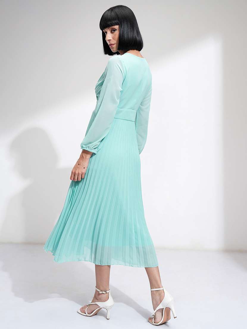 women solids blue polyester a-line dress - 22470771 -  Standard Image - 5