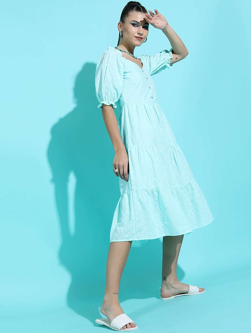 women light blue polyester a-line dress