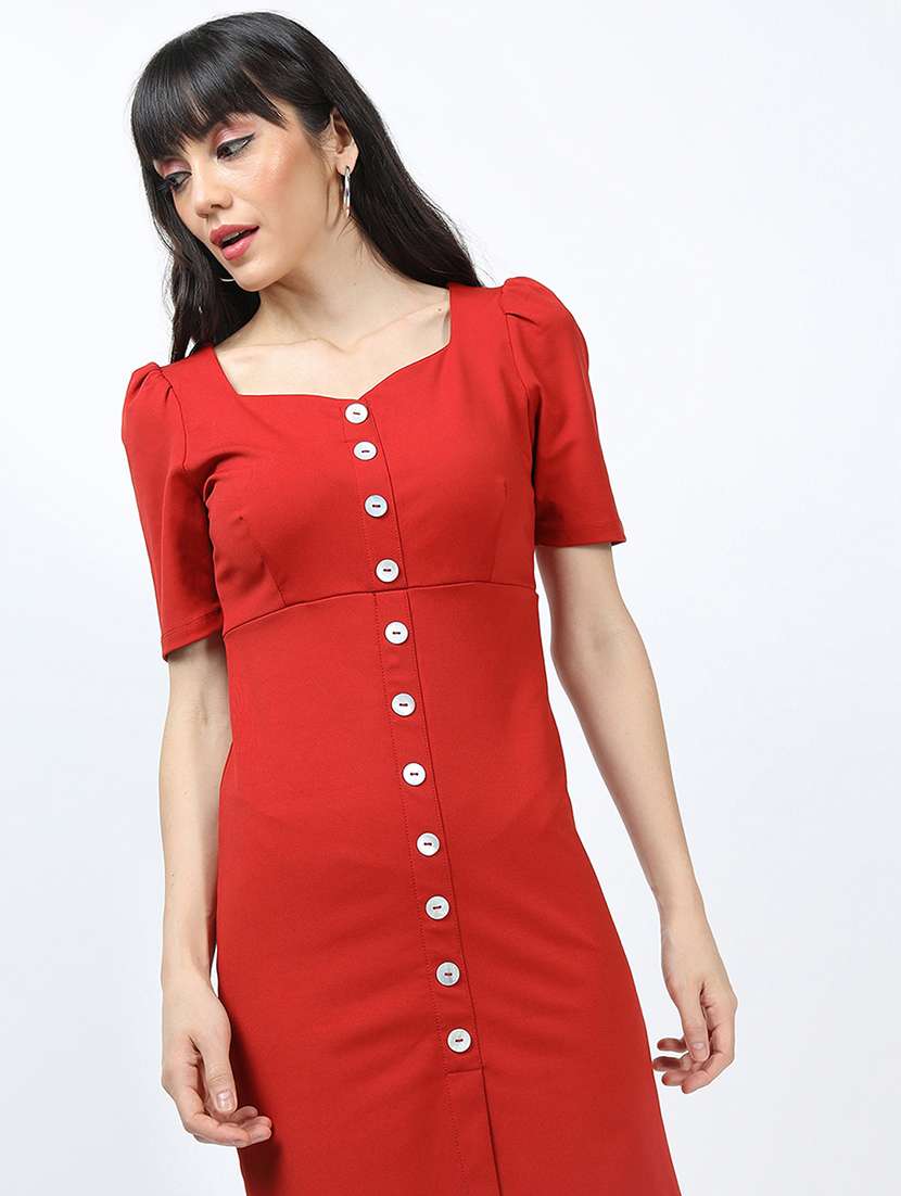 women orange polyester a-line dress