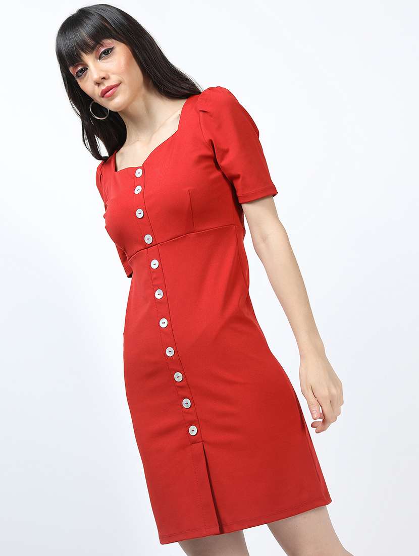 women orange polyester a-line dress - 22470780 -  Standard Image - 3