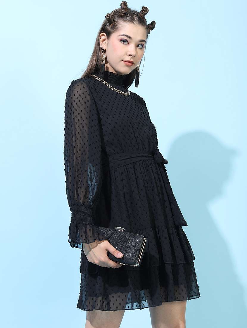 women black polyester fit & flare dress