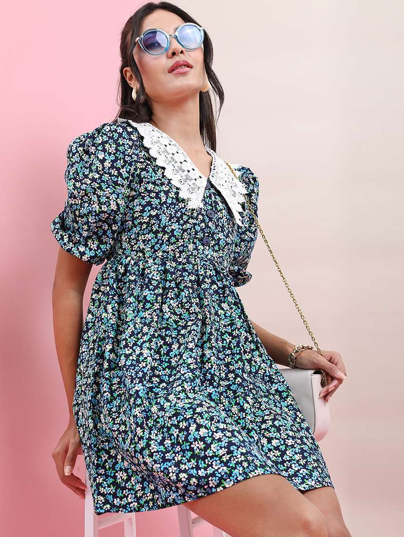 women blue polyester a-line dress - 22470783 -  Standard Image - 3