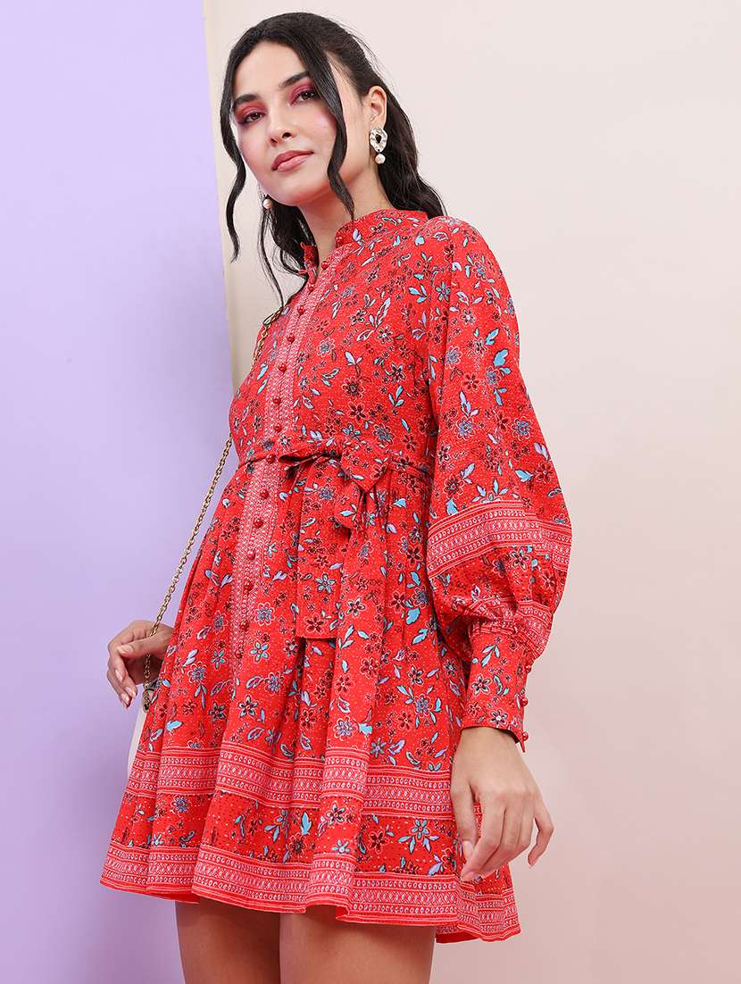 women red polyester fit & flare dress - 22470785 -  Standard Image - 3