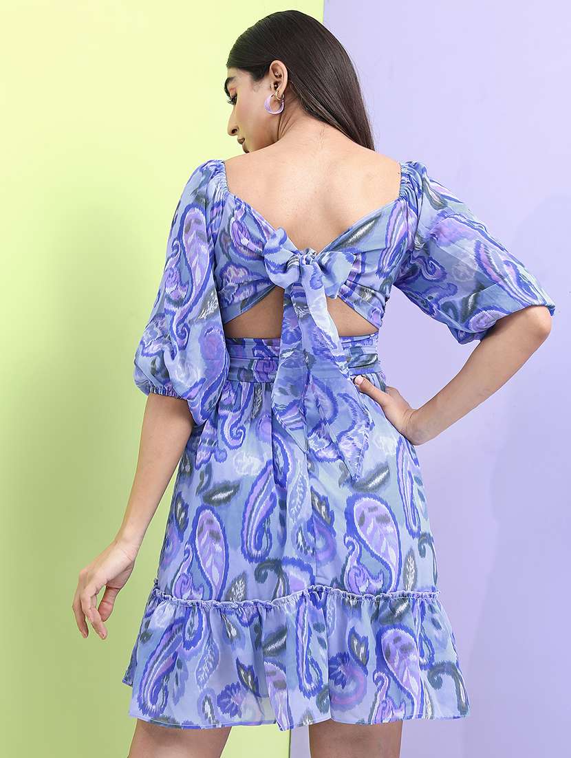 women blue polyester a-line dress - 22470786 -  Standard Image - 3