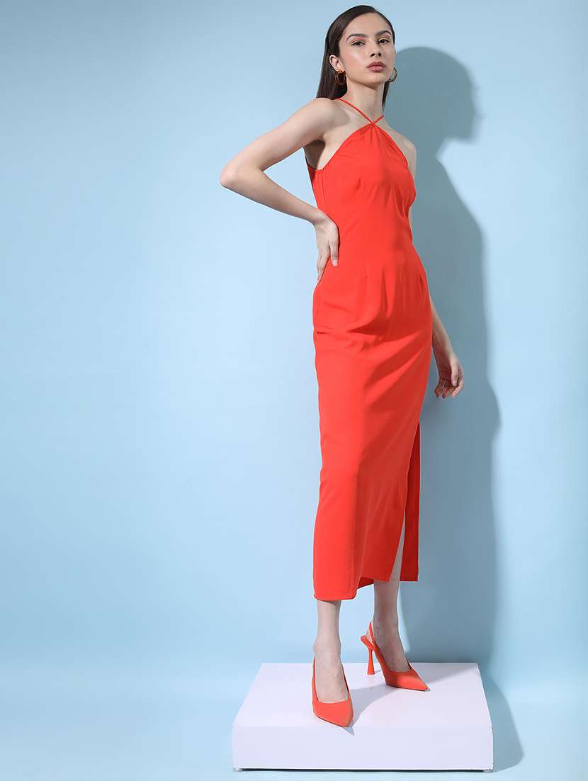 women orange polyester a-line dress - 22470788 -  Standard Image - 3