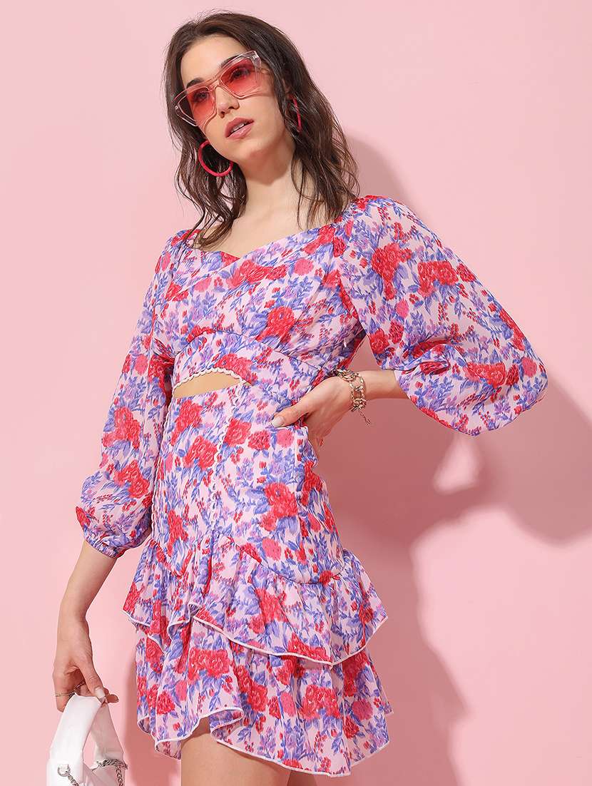 women pink polyester fit & flare dress