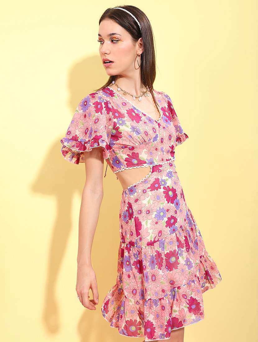 women peach polyester fit & flare dress - 22470800 -  Standard Image - 3