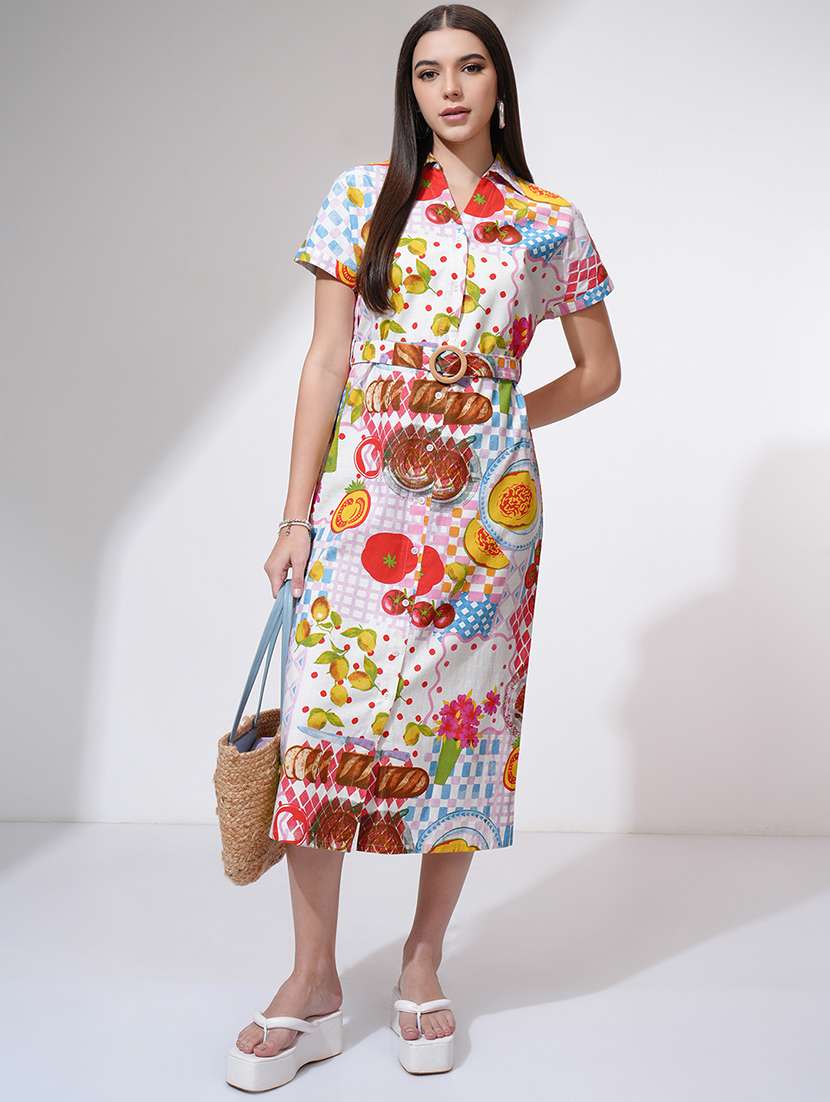 women multi cotton shirt dress