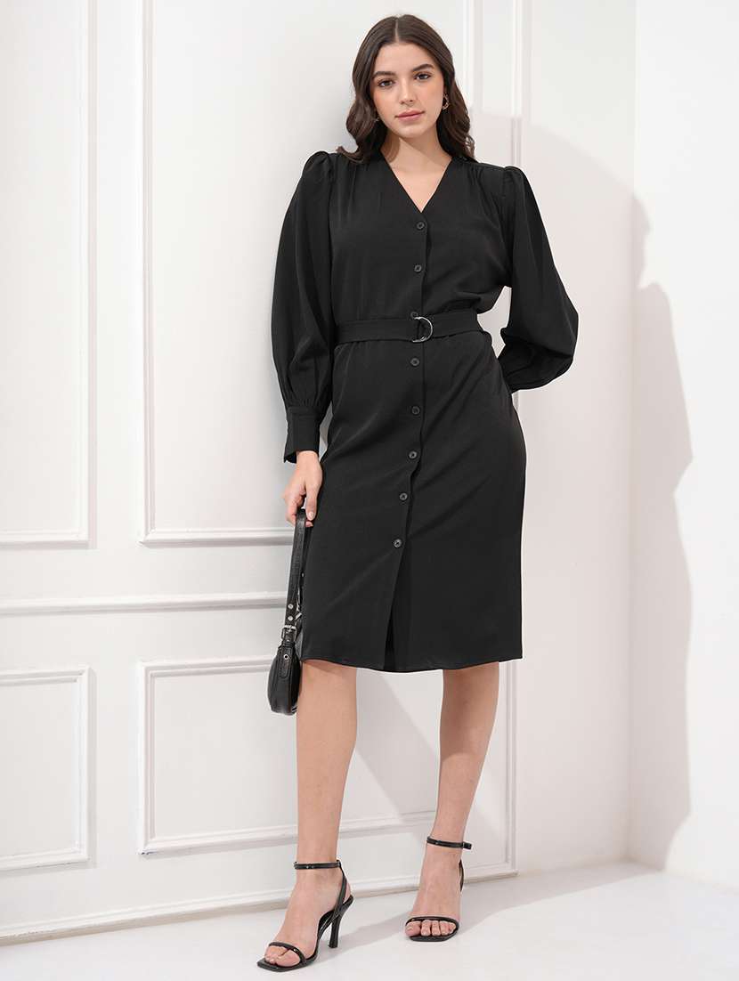 women black polyester shift dress