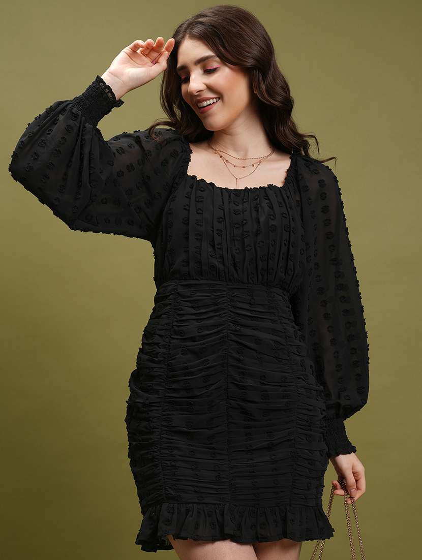 women black polyester fit & flare dress