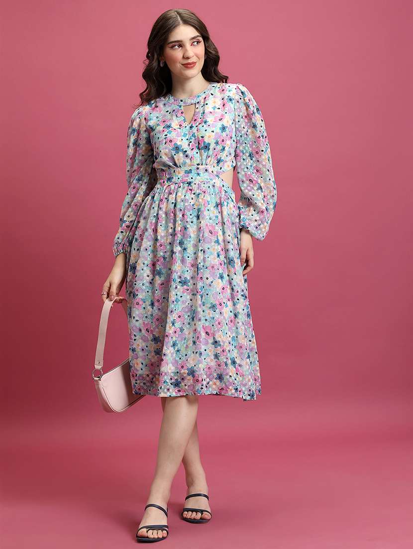 women multi color polyester fit & flare dress