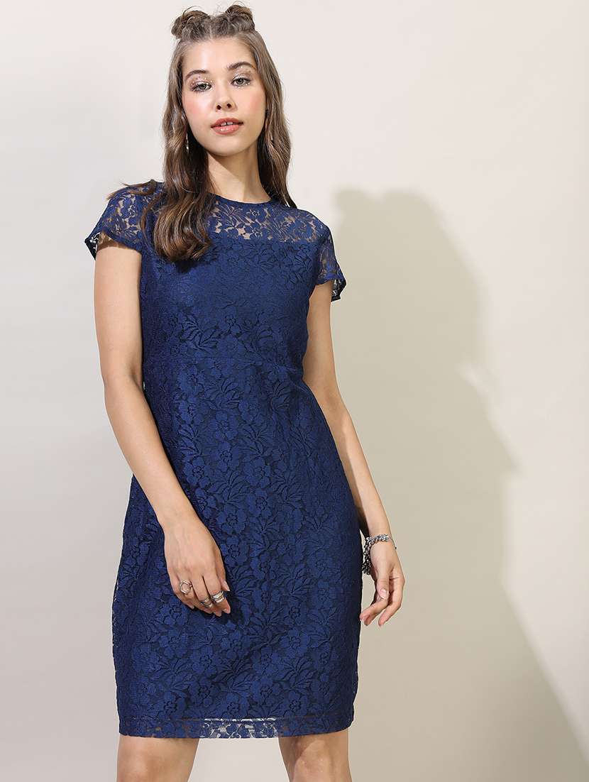 women blue polyester bodycon dress