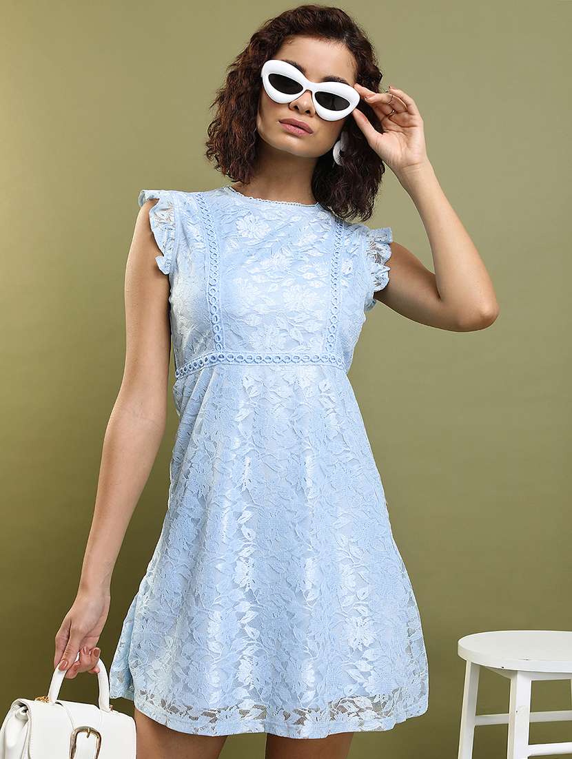 women blue polyester fit & flare dress