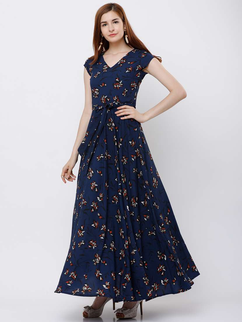 women navy blue polyester a-line dress