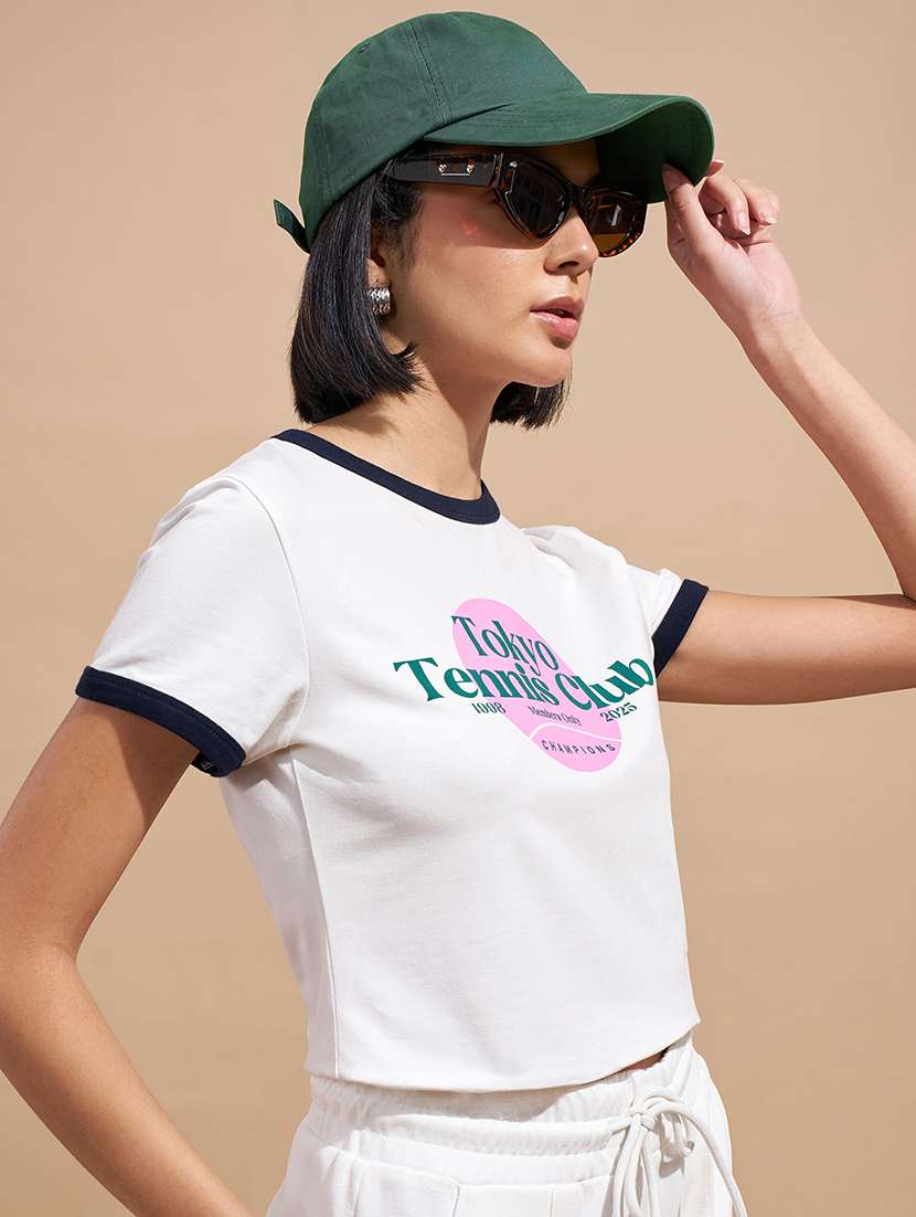 women printed short sleeve crop top